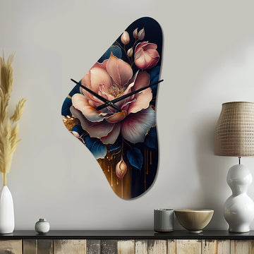 Decadent Pink And Blue Roses III - Asymmetric Metal Wall Clock